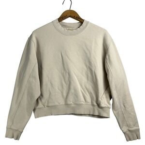 DUER Beige Crew‎ Neck Long Sleeve Sweatshirt Womens L Zipper Pocket Pullover